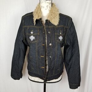 Hip Jeans Faux Fur Lined Denim Jacket Size 5‎